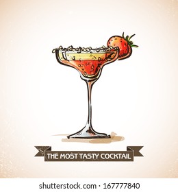 Hand drawn illustration of cocktail. Vector collection.