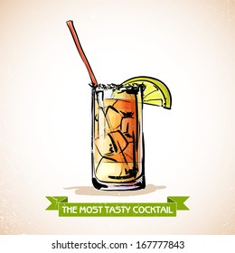 Hand drawn illustration of cocktail. Vector collection.