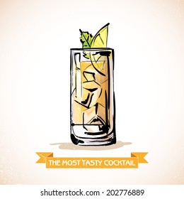 Hand drawn illustration of cocktail. Vector collection.