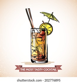 Hand drawn illustration of cocktail. Vector collection.