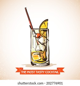 Hand drawn illustration of cocktail. Vector collection.