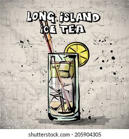 Hand drawn illustration of cocktail. Vector collection.
