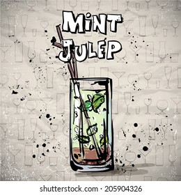 Hand drawn illustration of cocktail. Vector collection.
