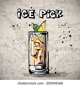 Hand drawn illustration of cocktail. Vector collection.