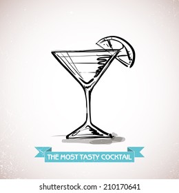 Hand drawn illustration of cocktail. Vector collection.