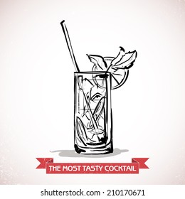 Hand drawn illustration of cocktail. Vector collection.