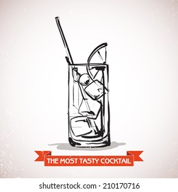 Hand drawn illustration of cocktail. Vector collection.