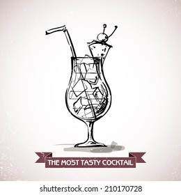 Hand drawn illustration of cocktail. Vector collection.