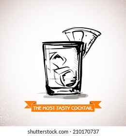 Hand drawn illustration of cocktail. Vector collection.