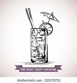 Hand drawn illustration of cocktail. Vector collection.