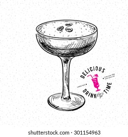 Hand drawn illustration of cocktail.. Vector collection in sketch.; isolated on background.