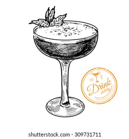 Hand drawn illustration of cocktail.. Vector collection in sketch.; isolated on background. eps10