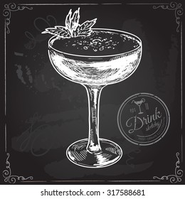 Hand drawn illustration of cocktail. Vector collection in sketch; isolated on background. 