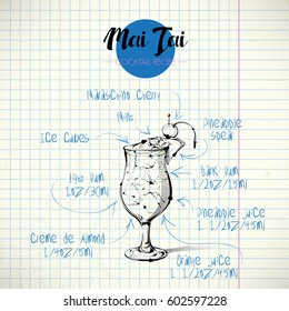 Hand drawn illustration of cocktail. Vector collection.