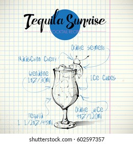 Hand drawn illustration of cocktail. Vector collection.