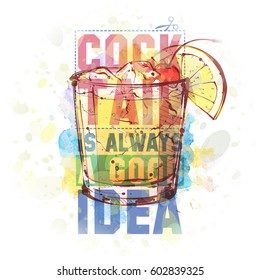 Hand drawn illustration of cocktail. Vector collection.