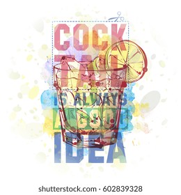 Hand drawn illustration of cocktail. Vector collection.