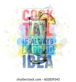 Hand drawn illustration of cocktail. Vector collection.