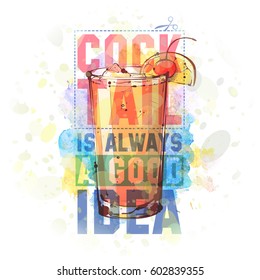 Hand drawn illustration of cocktail. Vector collection.