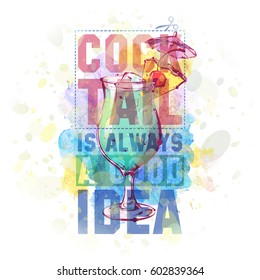 Hand drawn illustration of cocktail. Vector collection.