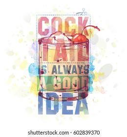 Hand drawn illustration of cocktail. Vector collection.