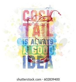 Hand drawn illustration of cocktail. Vector collection.