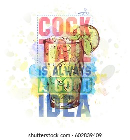 Hand drawn illustration of cocktail. Vector collection.
