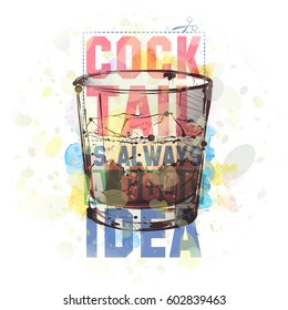 Hand drawn illustration of cocktail. Vector collection.