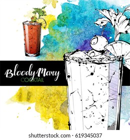 Hand drawn illustration of cocktail. Vector collection.
