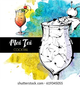 Hand drawn illustration of cocktail. Vector collection.