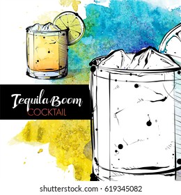 Hand drawn illustration of cocktail. Vector collection.