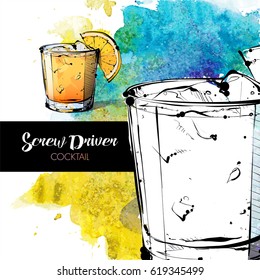 Hand drawn illustration of cocktail. Vector collection.