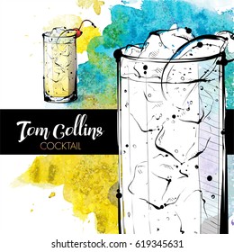 Hand drawn illustration of cocktail. Vector collection.