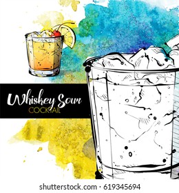 Hand drawn illustration of cocktail. Vector collection.