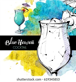 Hand drawn illustration of cocktail. Vector collection.