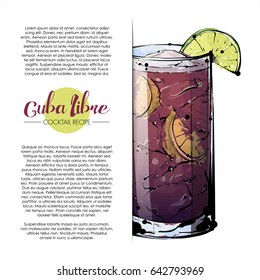 Hand drawn illustration of cocktail. Vector collection. Place for your recipe.