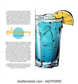 Hand drawn illustration of cocktail. Vector collection. Place for your recipe.