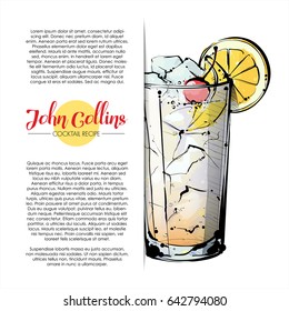 Hand drawn illustration of cocktail. Vector collection. Place for your recipe.