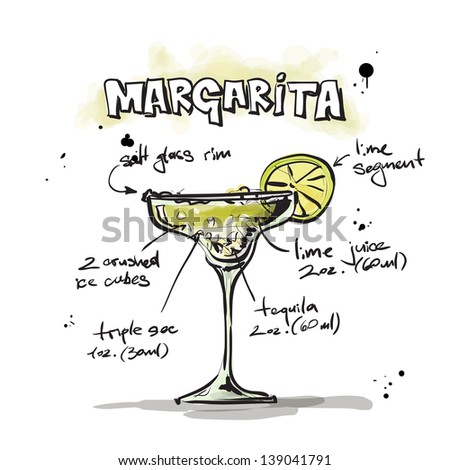 Hand drawn illustration of cocktail. Vector collection.