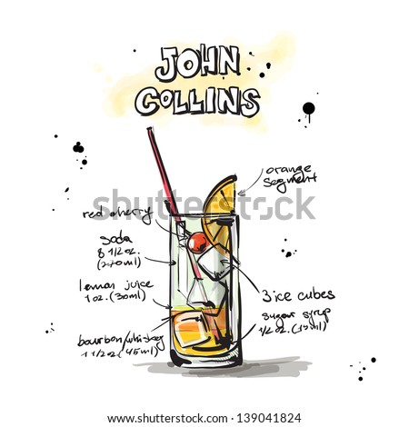 Hand drawn illustration of cocktail. Vector collection.