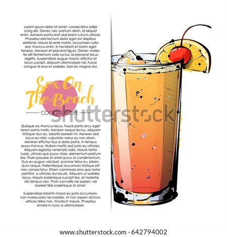 Hand drawn illustration of cocktail. Vector collection. Place for your recipe.
