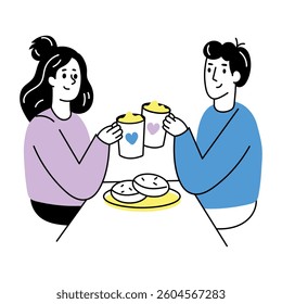 Hand drawn illustration of coffee buddies enjoying together
