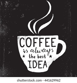 Ilustración dibujada a mano de una taza de café con letras