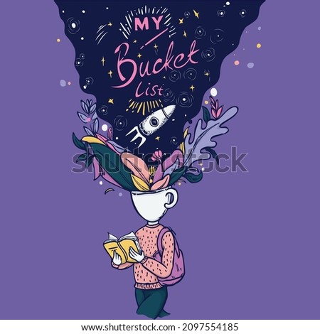 Hand drawn illustration of coffee cup inspiring dream and bucket list