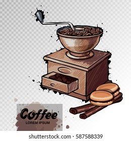 Hand drawn illustration of coffee mill