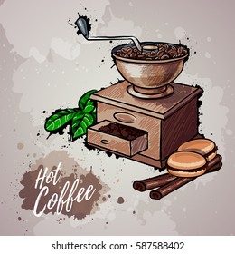 Hand drawn illustration of coffee mill