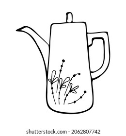 Hand drawn illustration of coffee pot in doodle style.