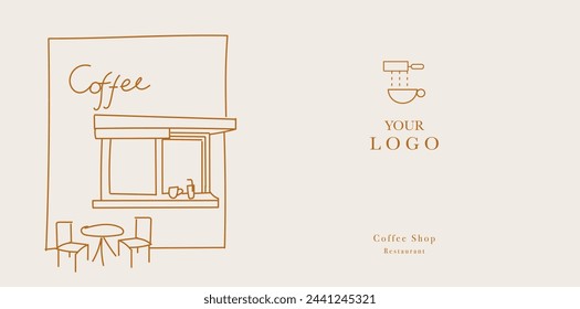 Hand drawn illustration of Coffee Shop. Abstract geometric line background. Design for coffee cups. Illustration for cover design, food package, menu, background, café wall, coffee shop, web banner. 
