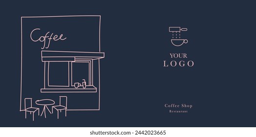 Hand drawn illustration of Coffee Shop. Abstract geometric line background. Design for coffee cups. Illustration for cover design, food package, menu, background, café wall, coffee shop, web banner. 