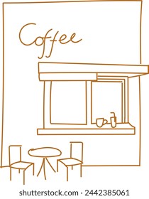 Hand drawn illustration of Coffee Shop. Illustration for cover design, food package, menu, background, café wall, coffee shop, web banner. Design for coffee cups. 